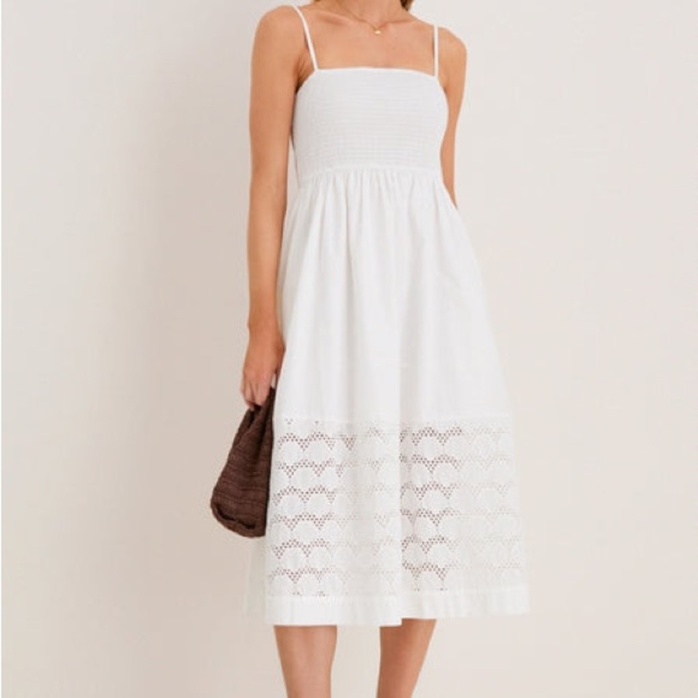 NWT Hyacinth House Tuckernuck White Smocked Seashell Embroidery Harbor Dress M